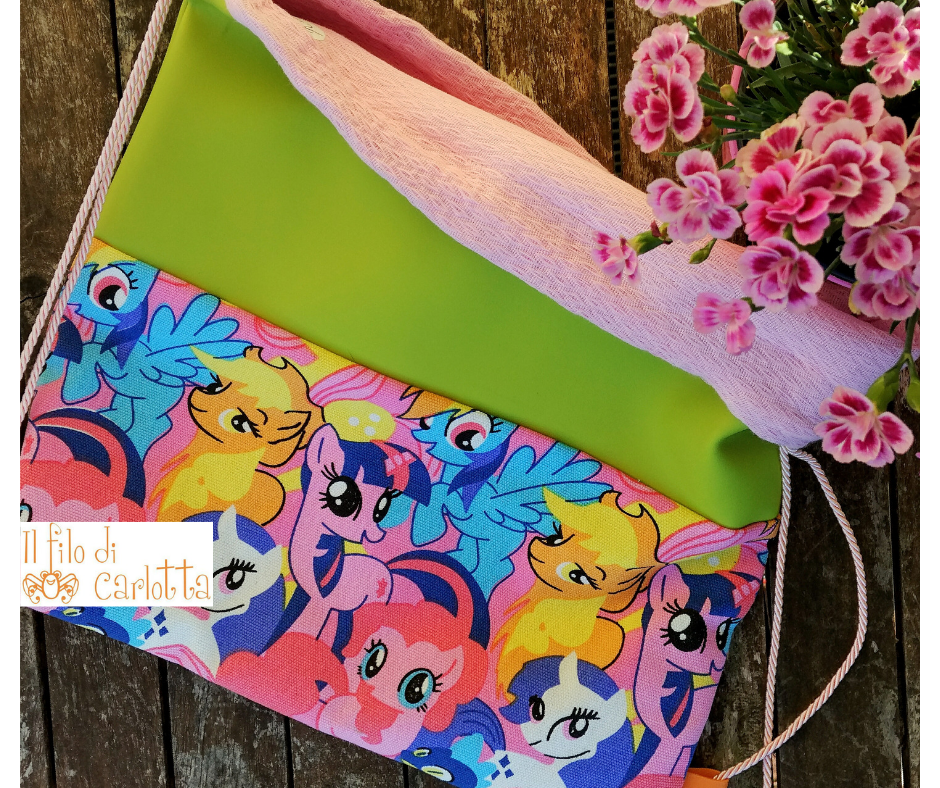 Zaino sacca Minipony in cotone e ecopelle